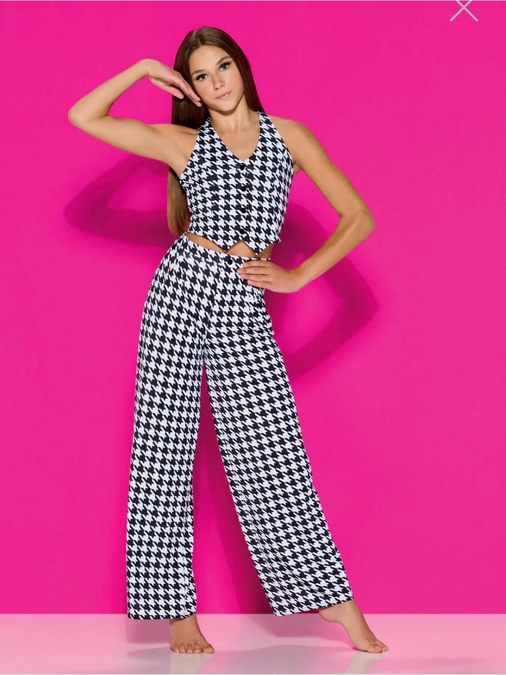 Kelle CHIC CHECK Houndstooth Pleated Pants and Vest - Black/White - MC